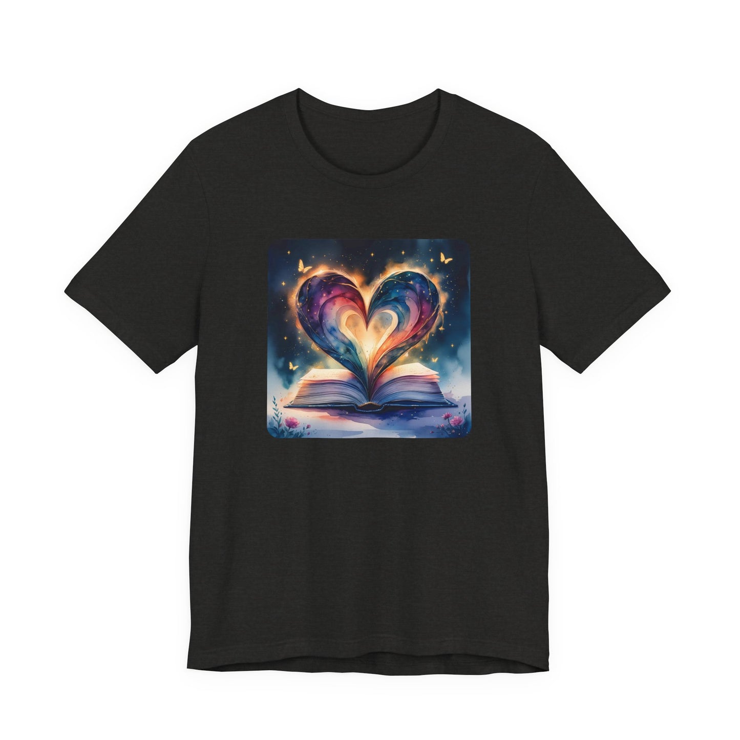 Colorful Watercolor Book Lover with Heart Design Tee