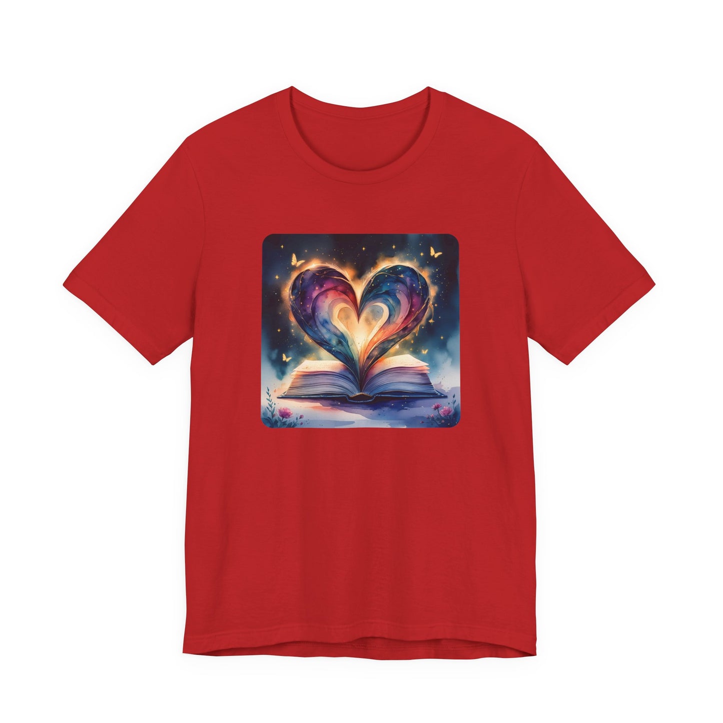 Colorful Watercolor Book Lover with Heart Design Tee