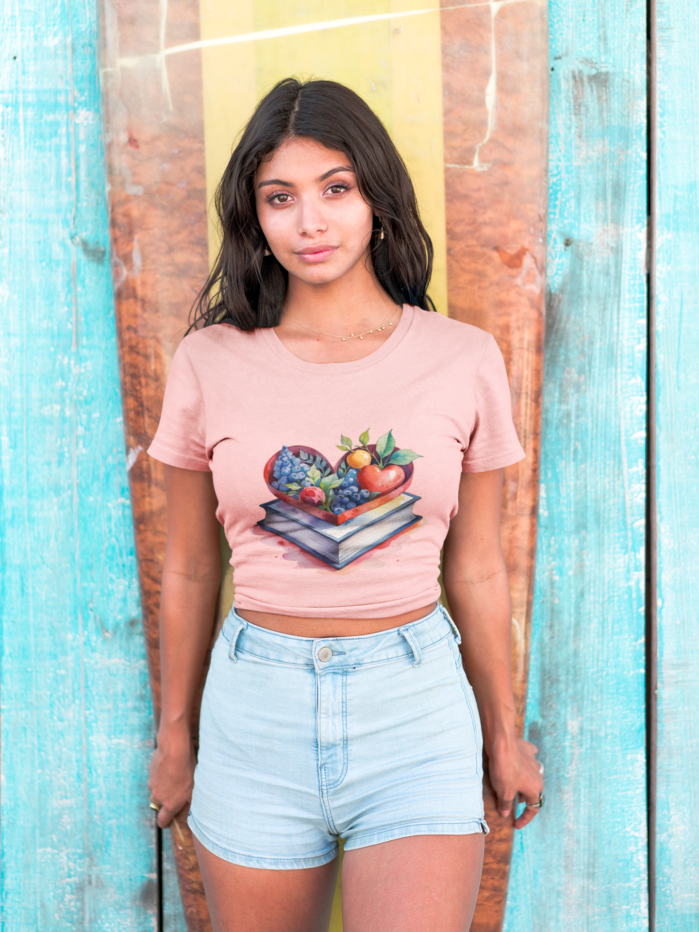 Book and Fruits Watercolor Tee