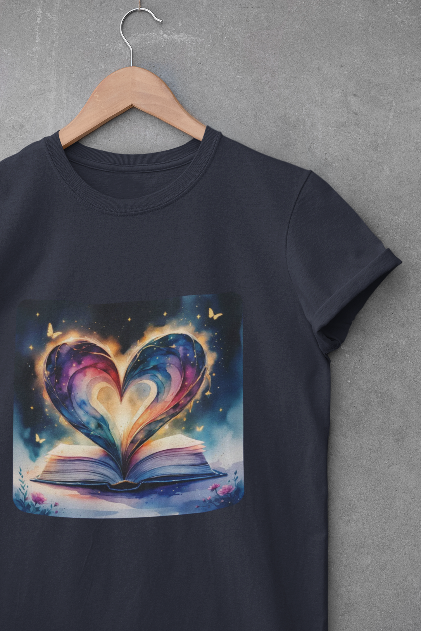 Colorful Watercolor Book Lover with Heart Design Tee