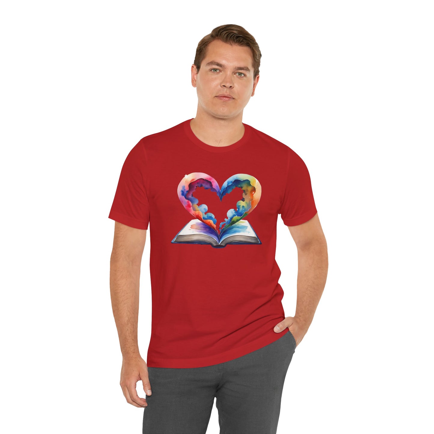 Colorful Book-Love Tee in Heart Shaped Watercolors with Space Cloud Vibes