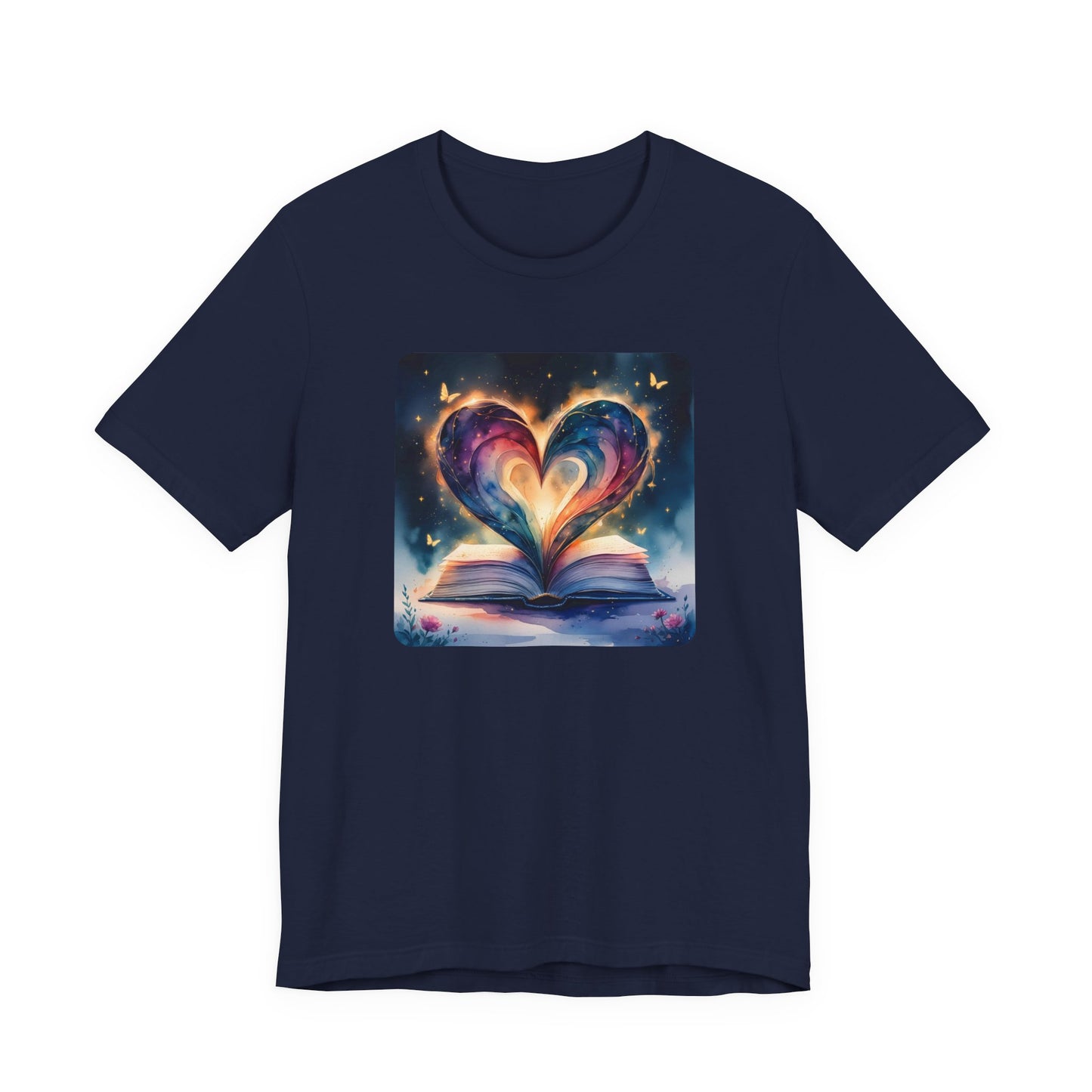 Colorful Watercolor Book Lover with Heart Design Tee