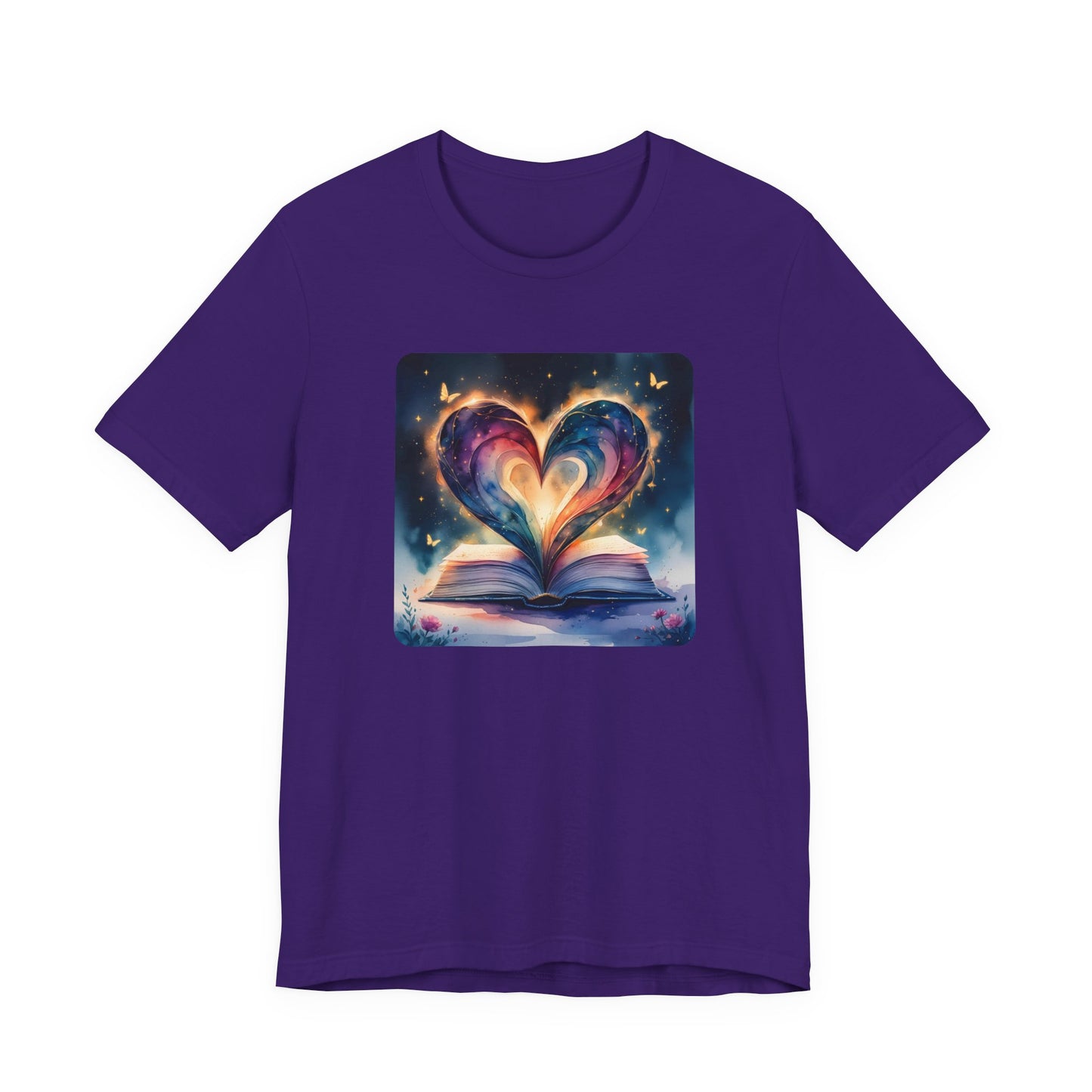 Colorful Watercolor Book Lover with Heart Design Tee