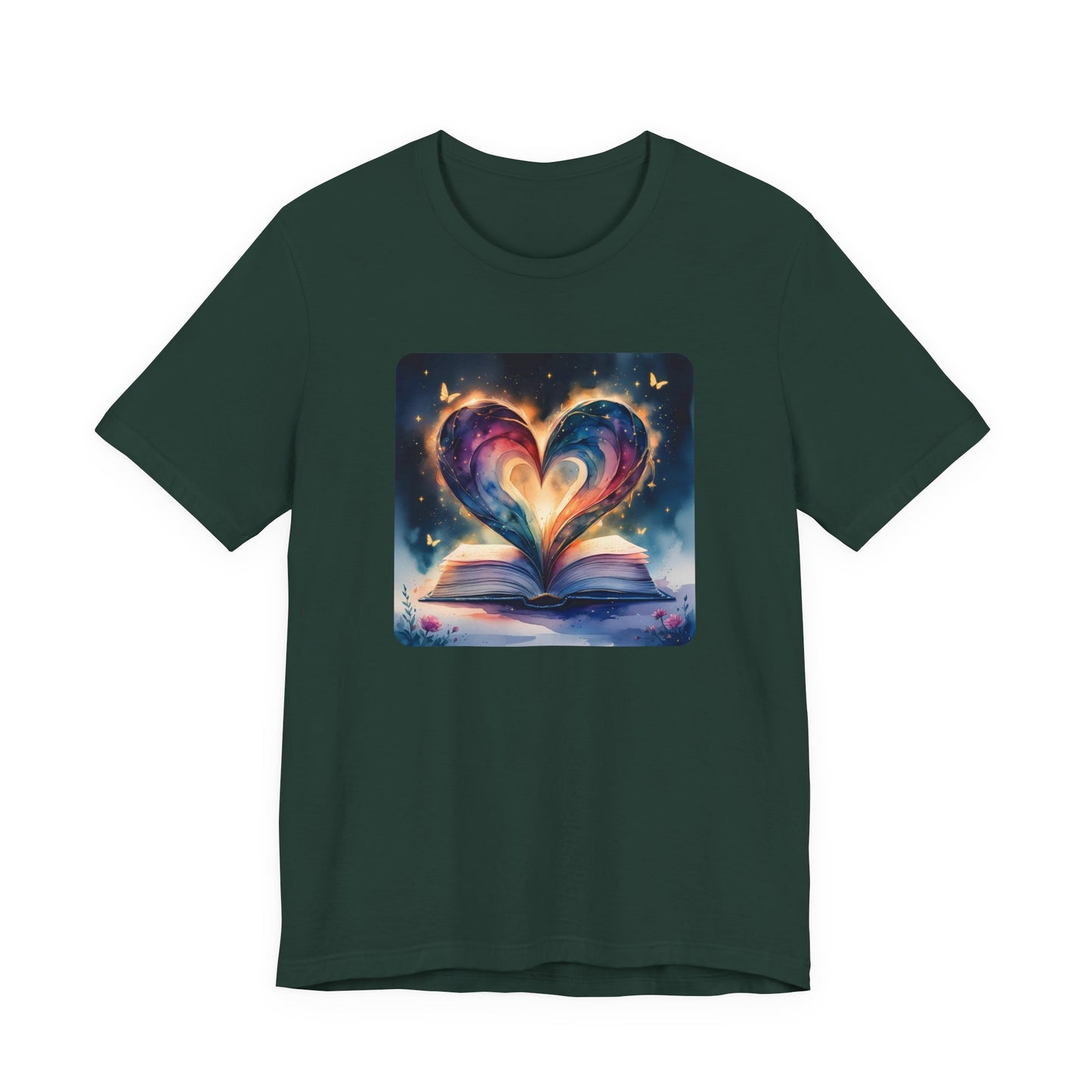 Colorful Watercolor Book Lover with Heart Design Tee