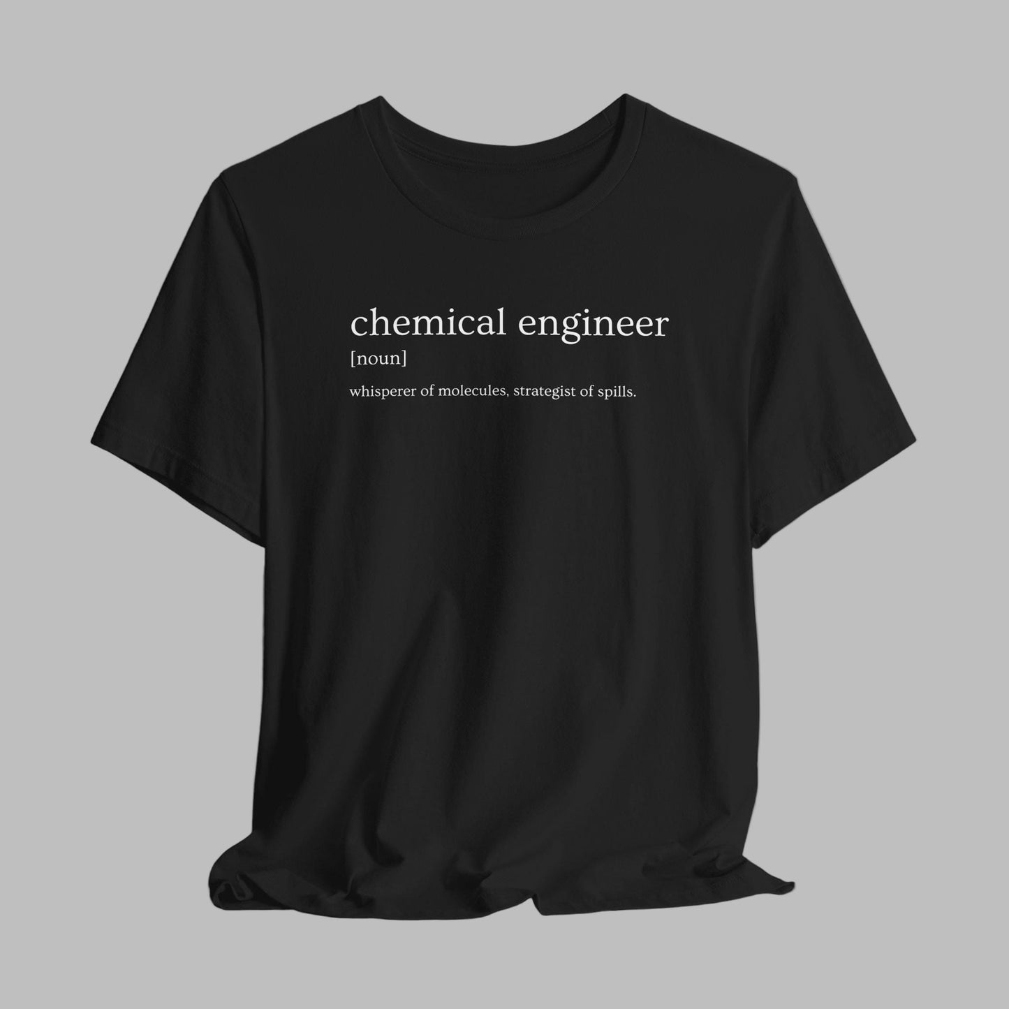 Black t-shirt with text on a white background