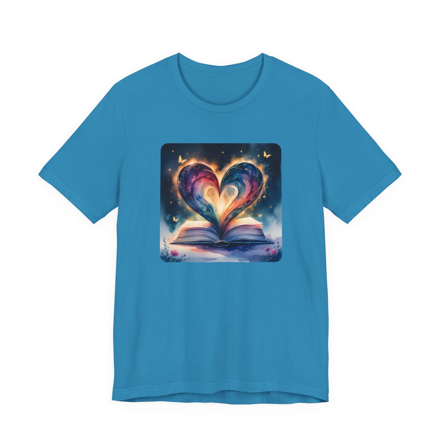 Colorful Watercolor Book Lover with Heart Design Tee