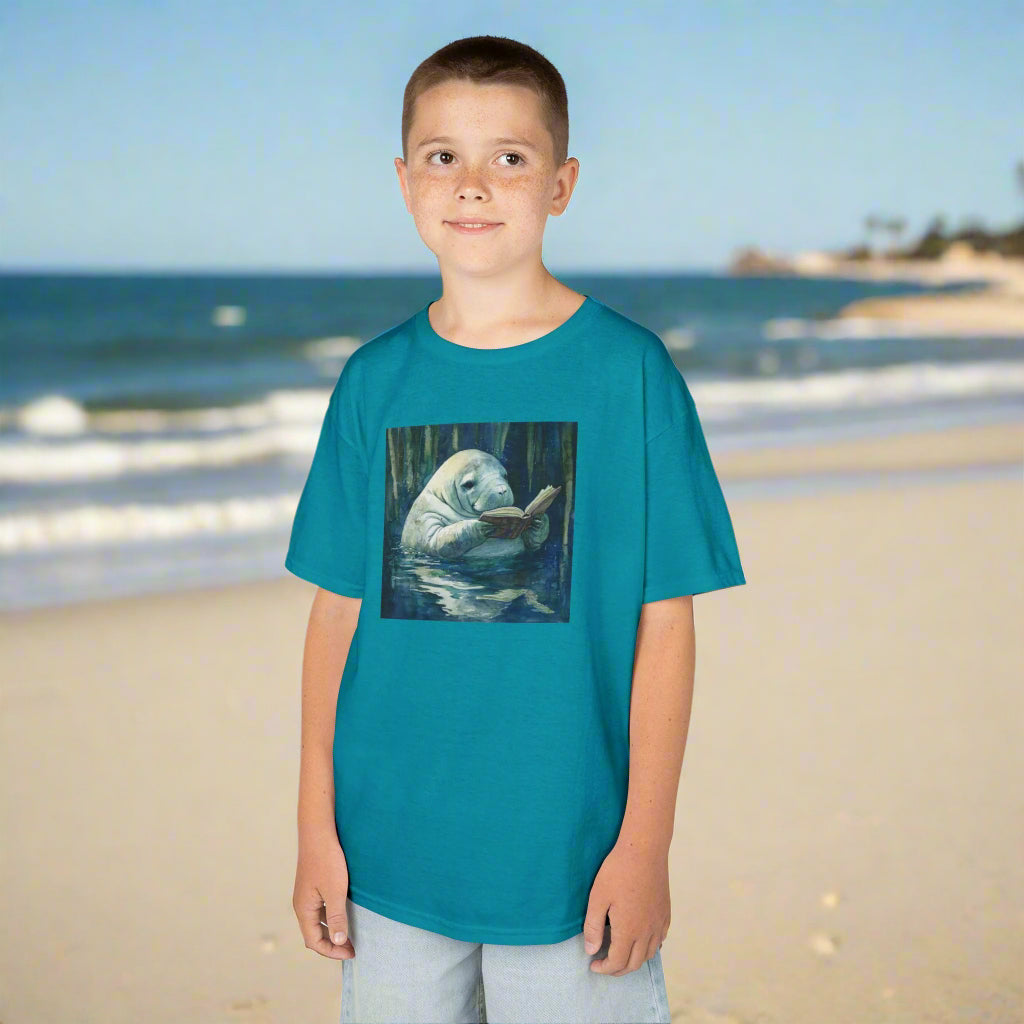 Manatee Reading Book Kids Heavy Cotton Tee