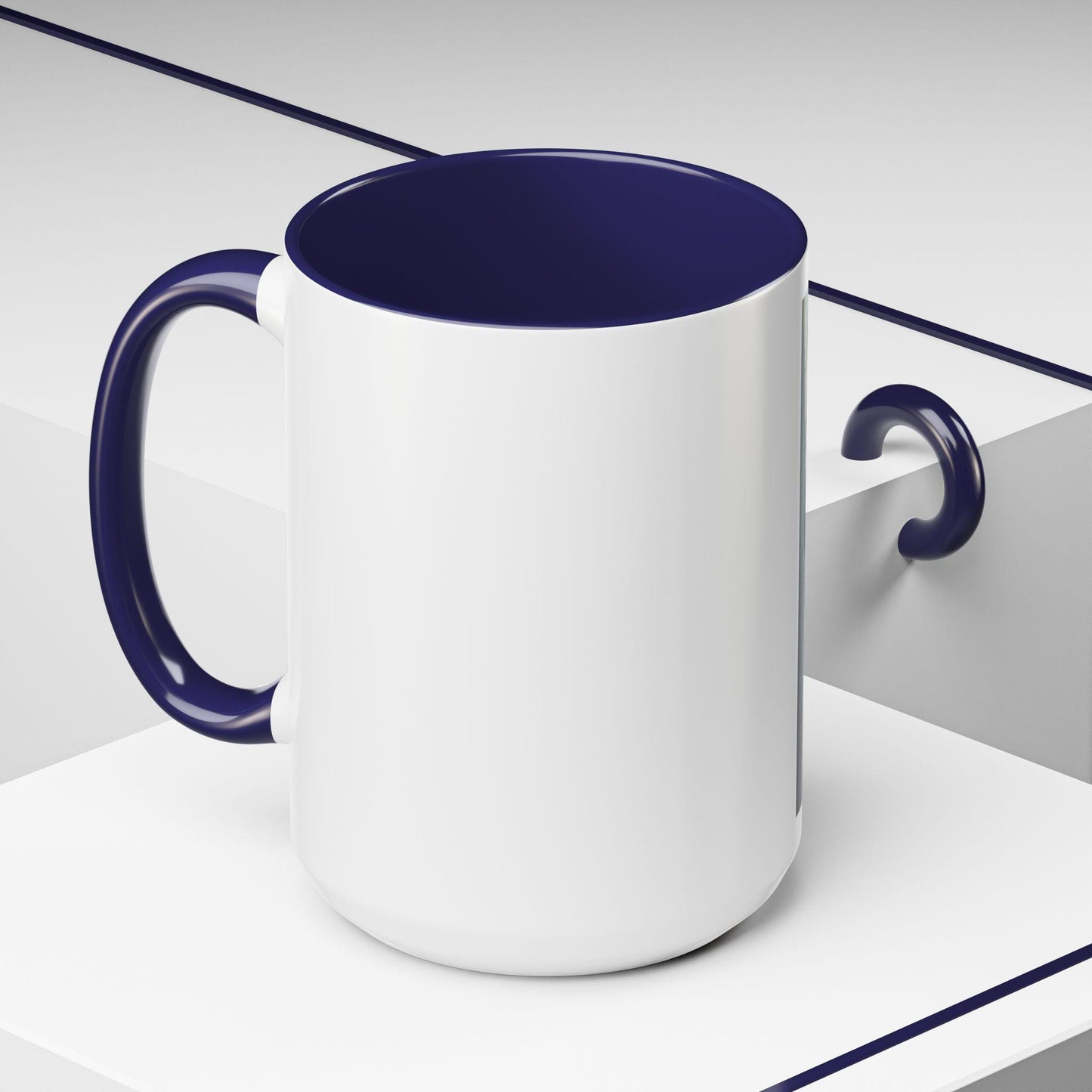 White mug with blue interior and handle on a white background
