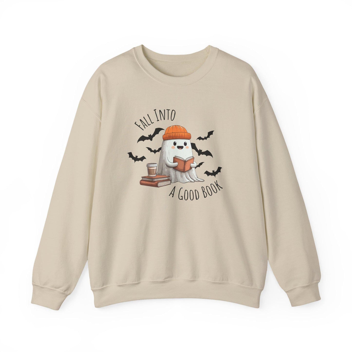 Fall Into A Good Book Halloween Ghost Reading Sweatshirt