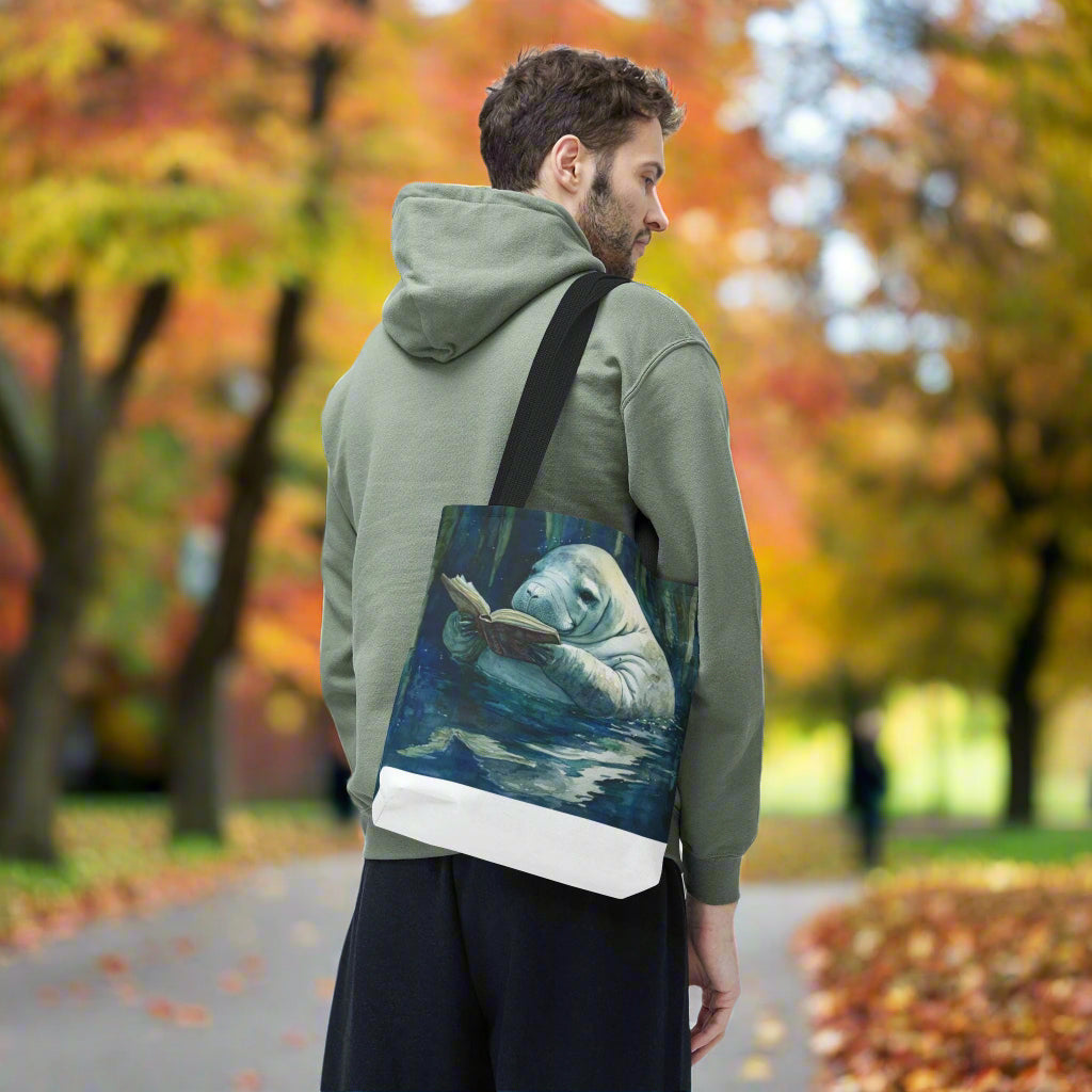 Manatee Reading Book Tote Bag