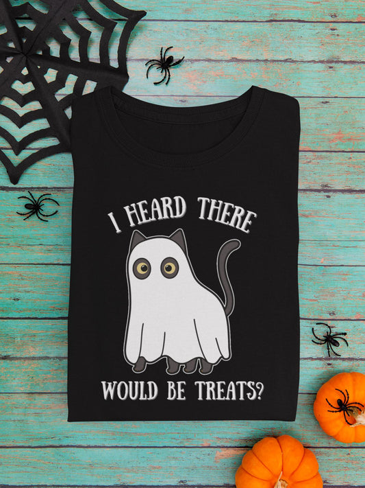 I Heard There Would Be Treats Ghost Cat Halloween Tee