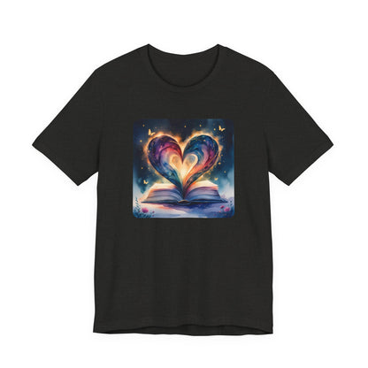 Colorful Watercolor Book Lover with Heart Design Tee