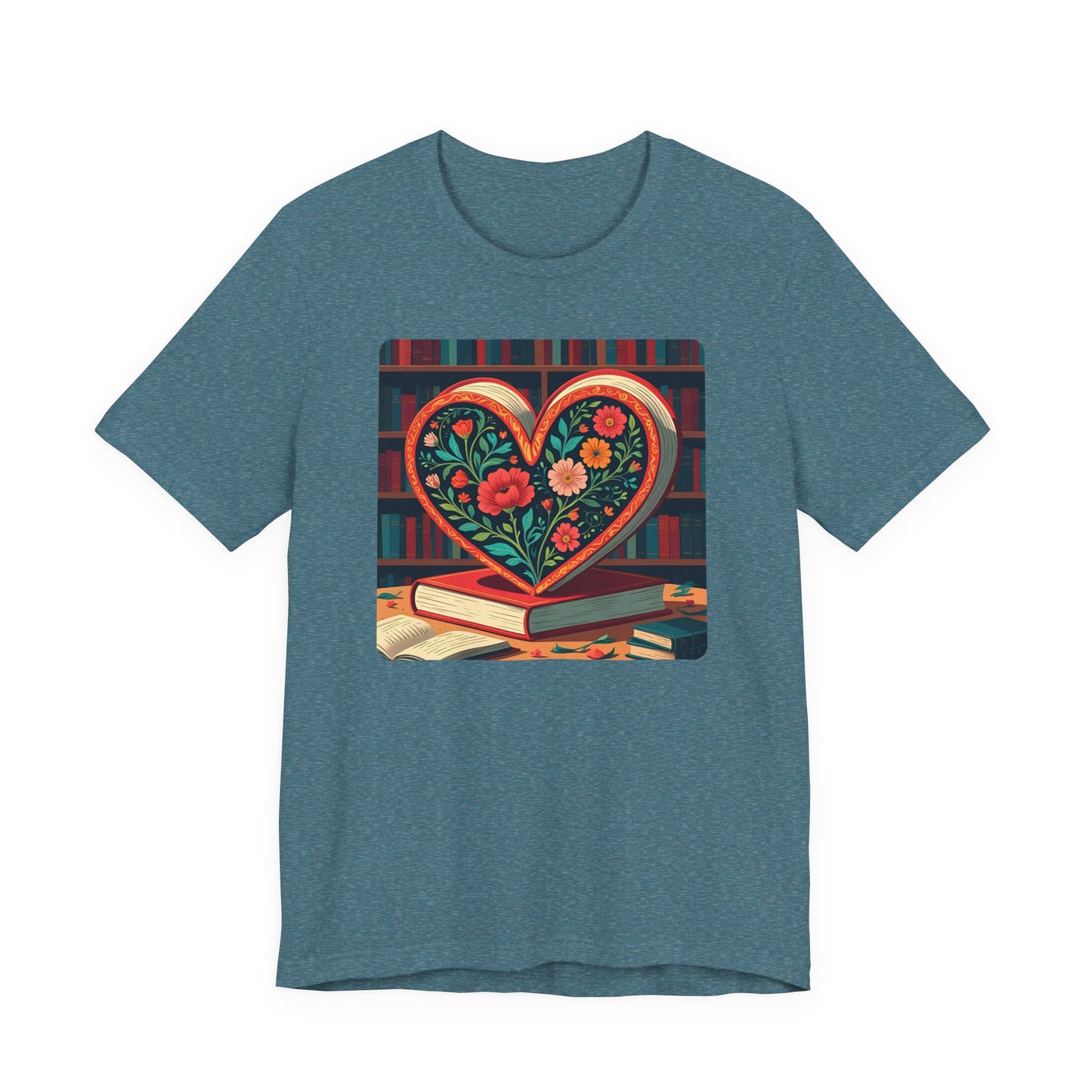 Library Book Love with Floral Design Tee
