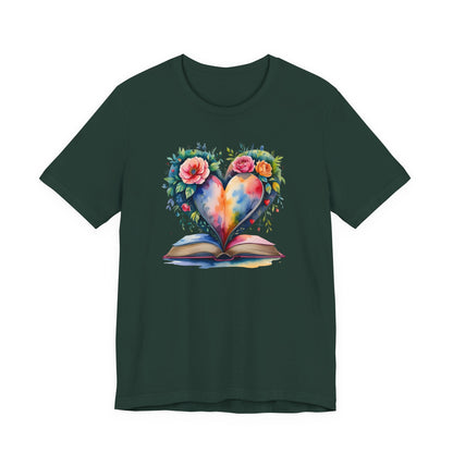 Floral Heart With Book in Watercolors T-Shirt