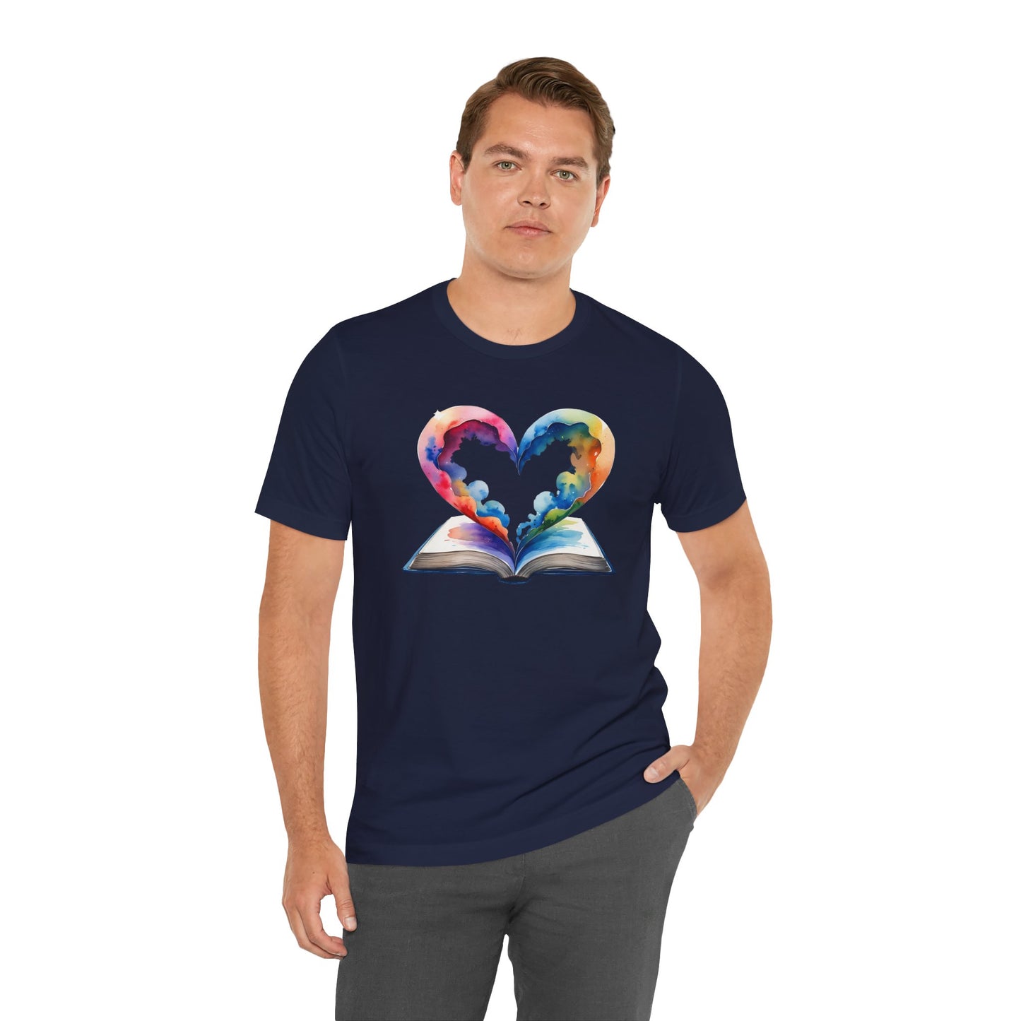 Colorful Book-Love Tee in Heart Shaped Watercolors with Space Cloud Vibes