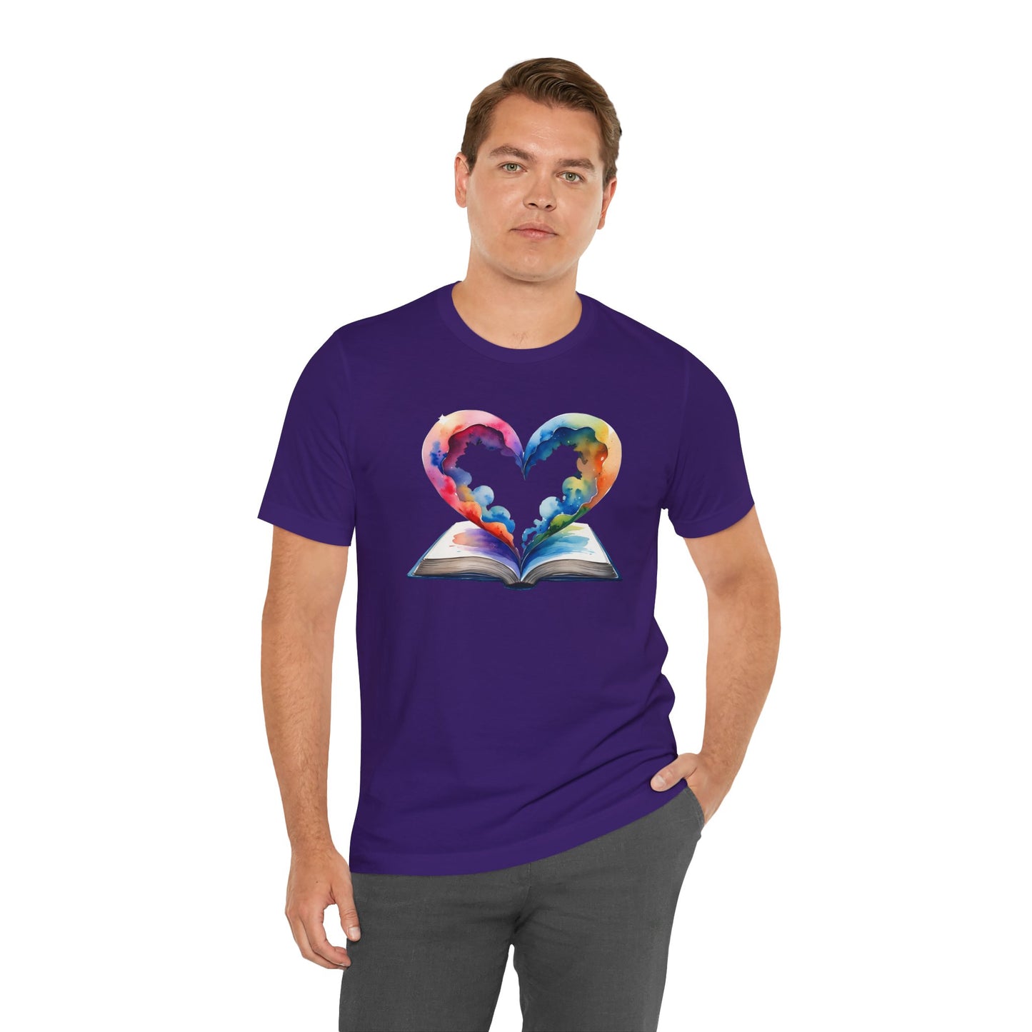Colorful Book-Love Tee in Heart Shaped Watercolors with Space Cloud Vibes
