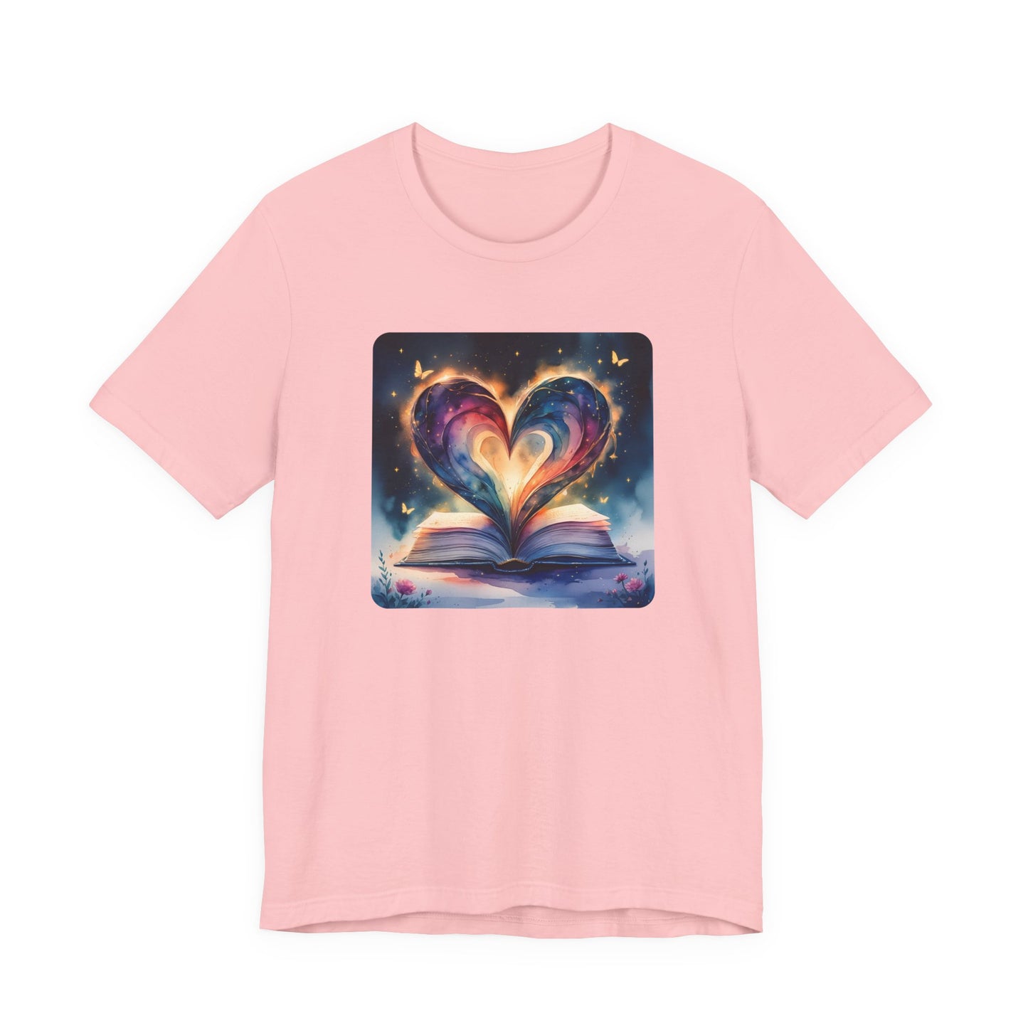 Colorful Watercolor Book Lover with Heart Design Tee