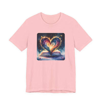 Colorful Watercolor Book Lover with Heart Design Tee