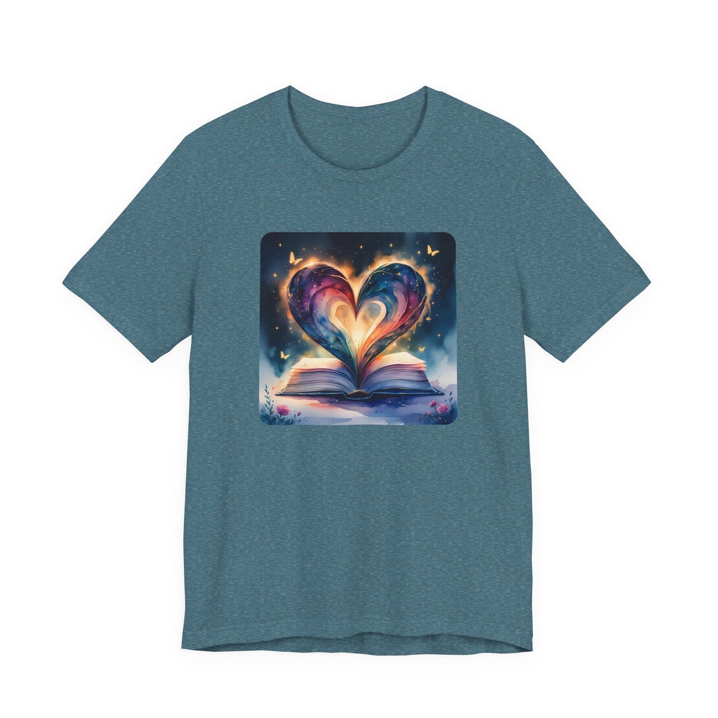 Colorful Watercolor Book Lover with Heart Design Tee