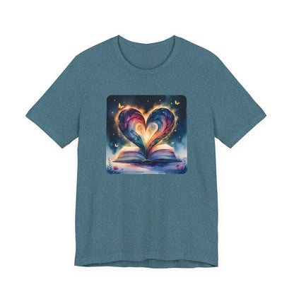 Colorful Watercolor Book Lover with Heart Design Tee