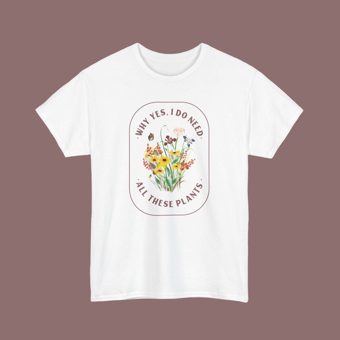 White t-shirt with floral graphic and text on a white background