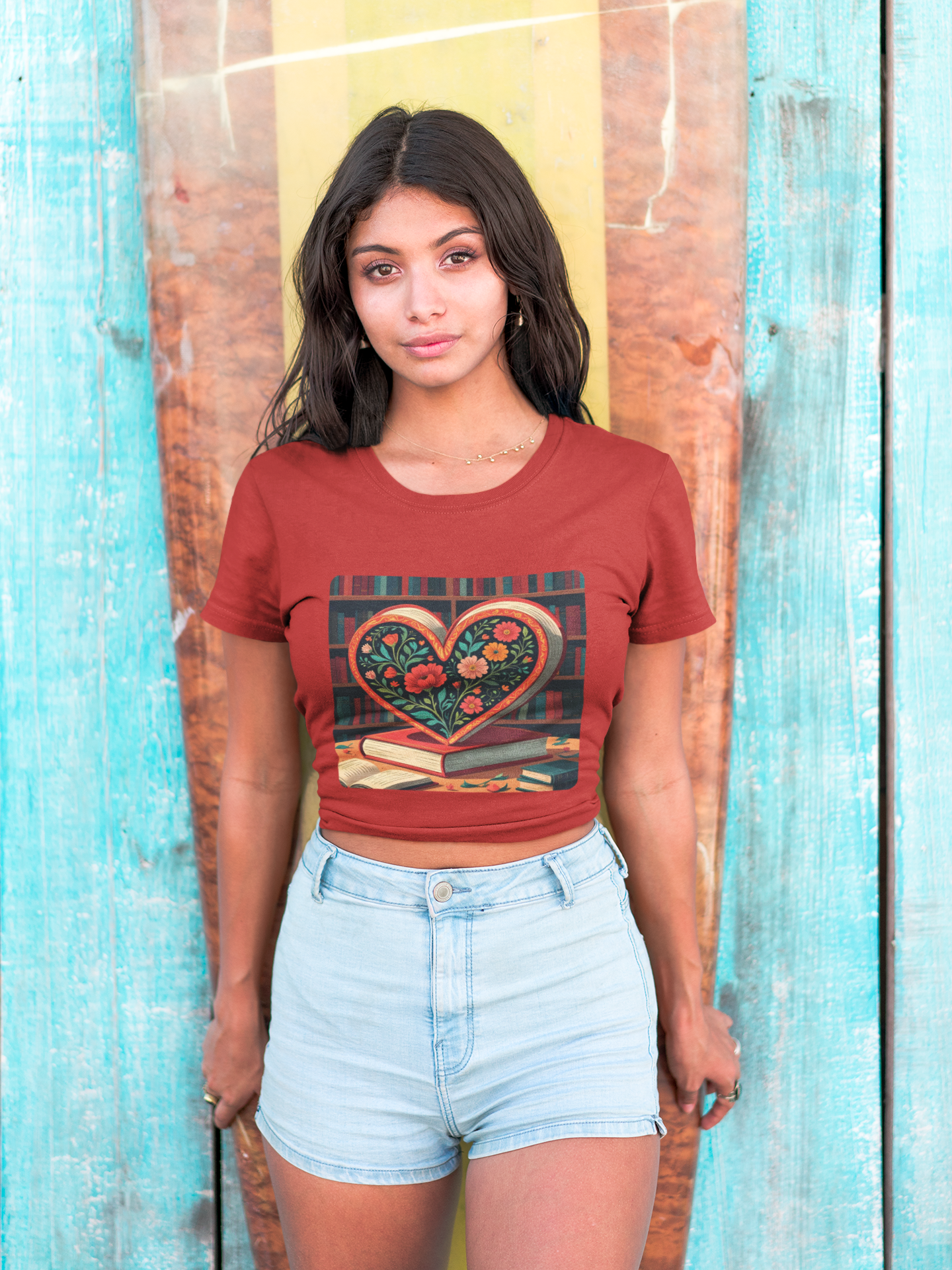 Library Book Love with Floral Design Tee