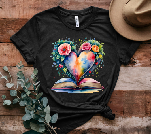 Floral Heart With Book in Watercolors T-Shirt