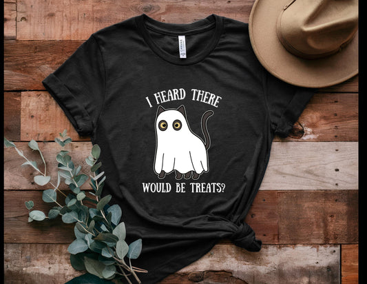 I Heard There Would Be Treats Ghost Cat Halloween Tee