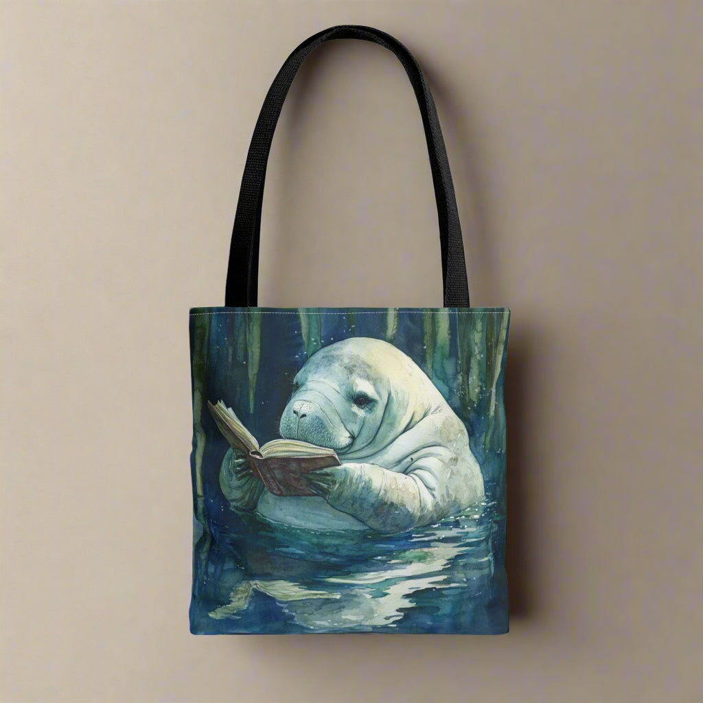 Manatee Reading Book Tote Bag