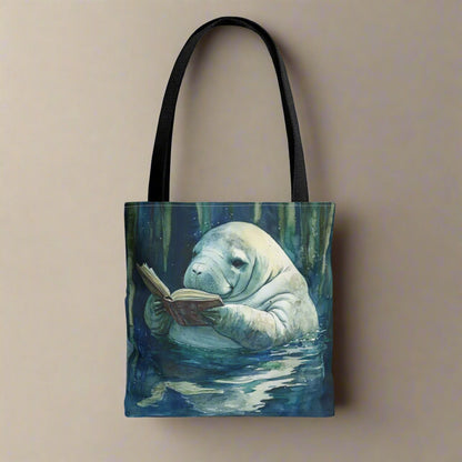 Manatee Reading Book Tote Bag