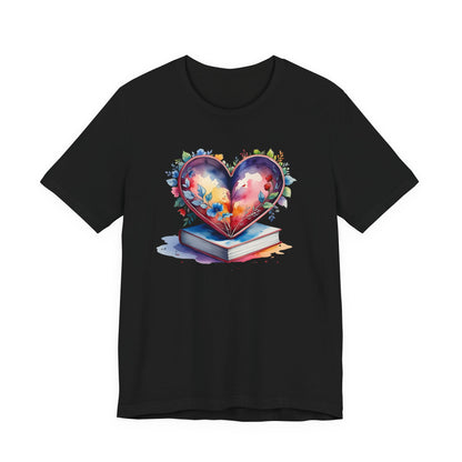 Colorful Floral Book-Love Tee With Watercolor Heart Design