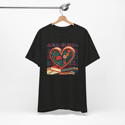 Library Book Love with Floral Design Tee