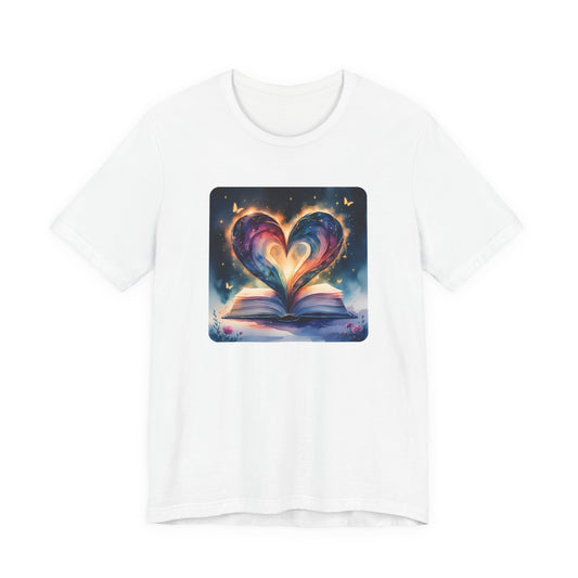 Colorful Watercolor Book Lover with Heart Design Tee
