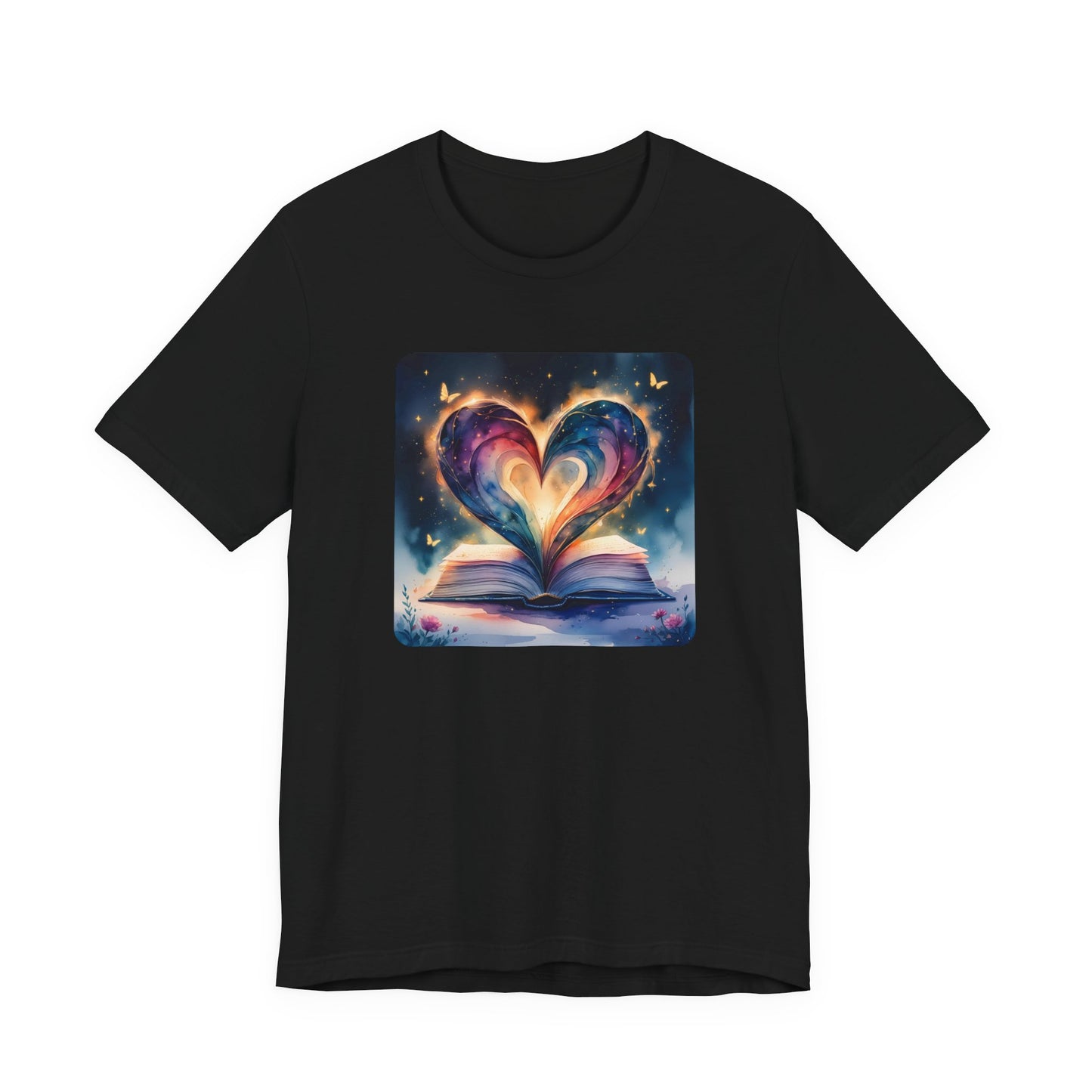 Colorful Watercolor Book Lover with Heart Design Tee