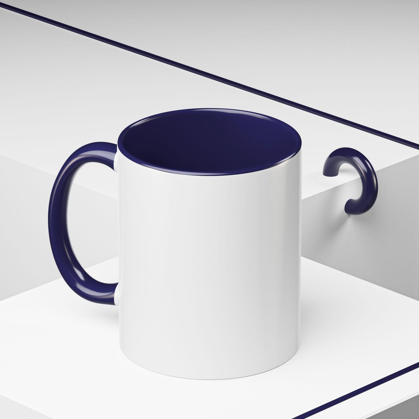 White mug with blue interior and handle on a white background