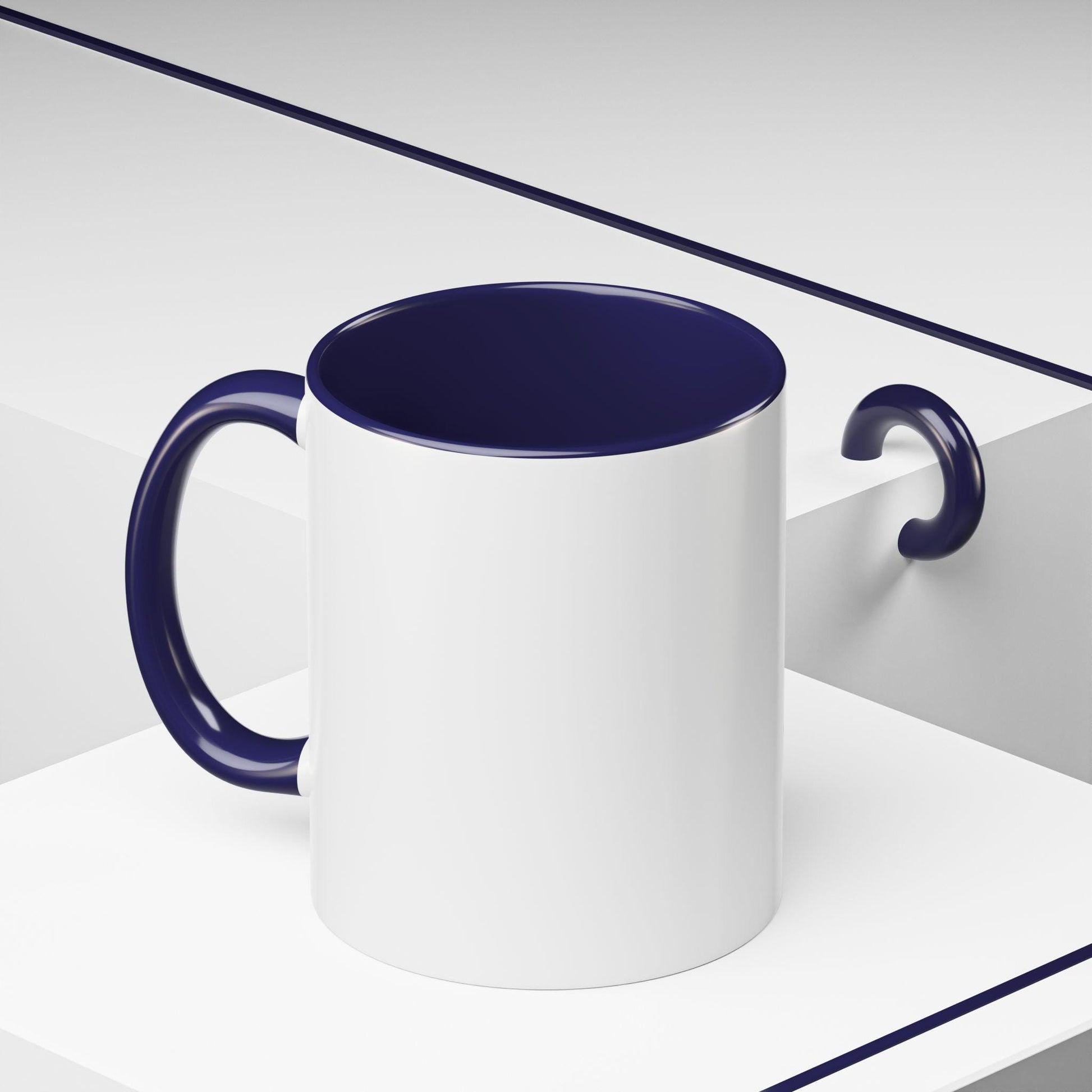 White mug with blue interior and handle on a white background