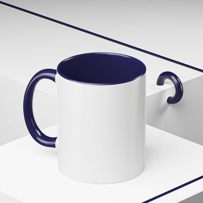 White mug with blue interior and handle on a white background