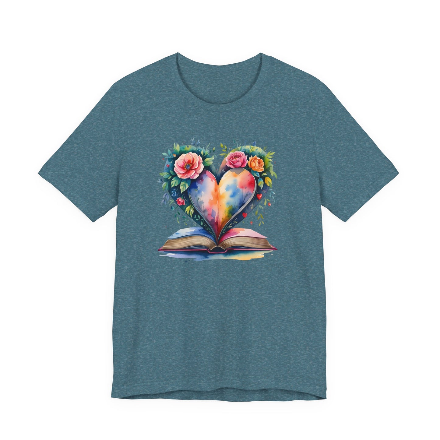 Floral Heart With Book in Watercolors T-Shirt