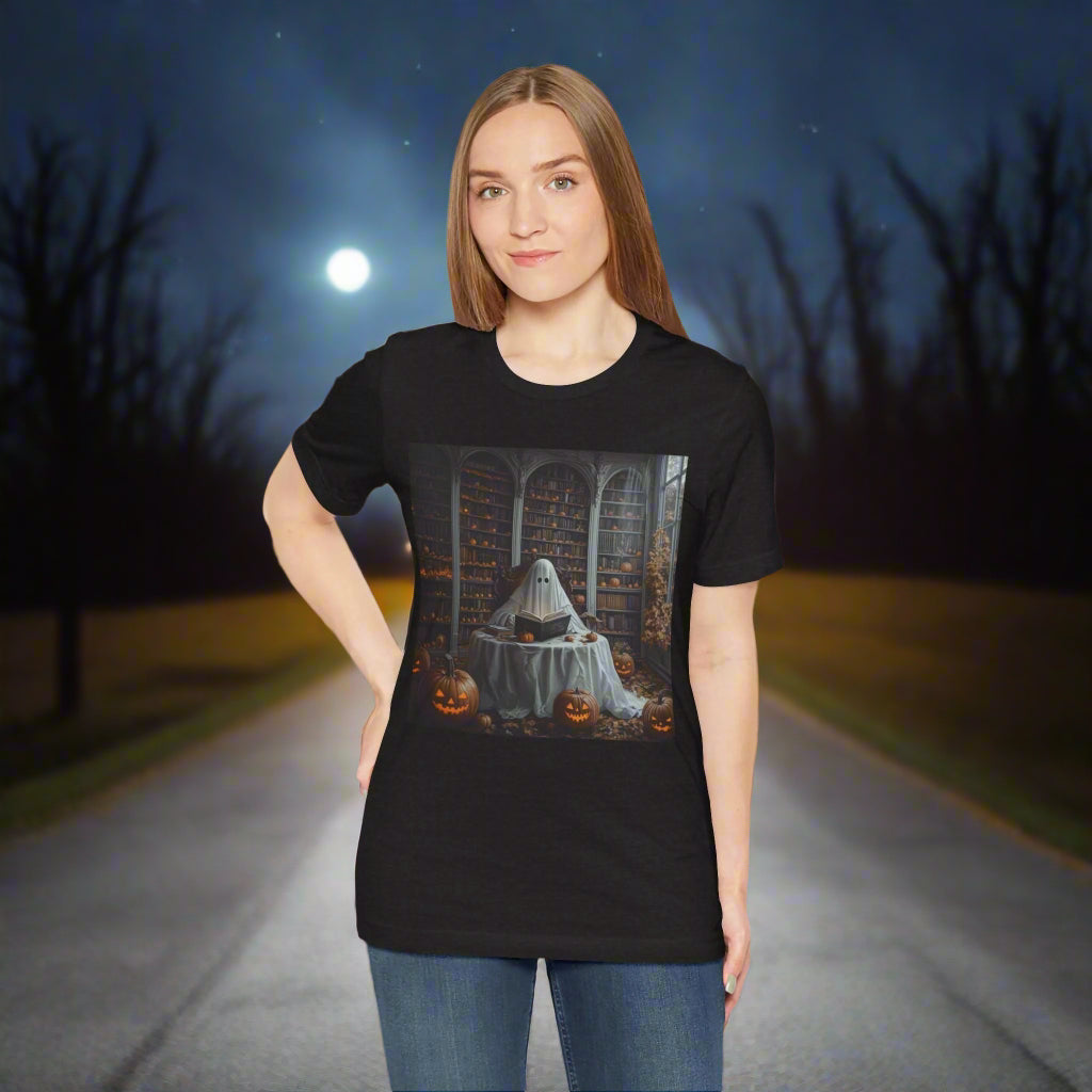 Spooky Ghost Reading in Library at Halloween Shirt