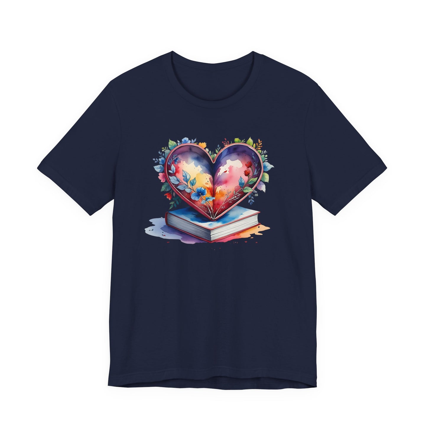 Colorful Floral Book-Love Tee With Watercolor Heart Design