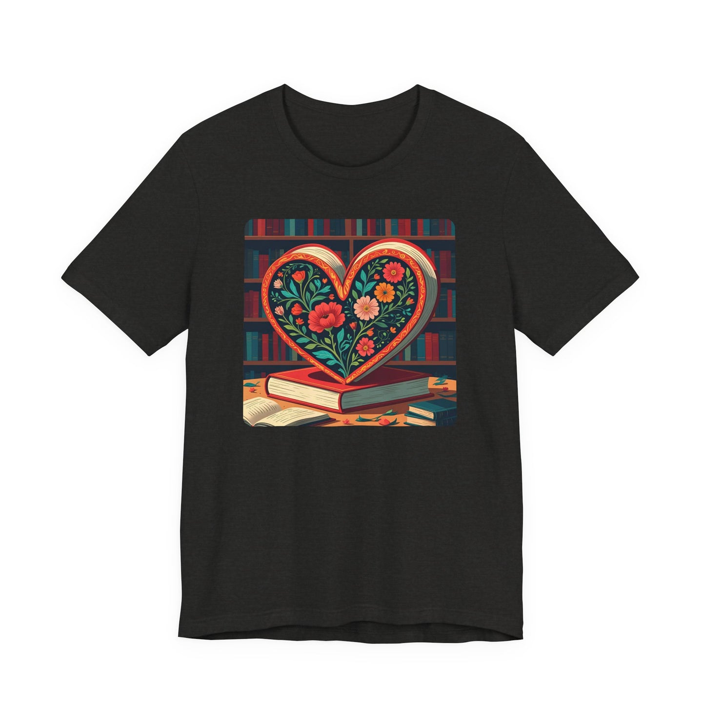 Library Book Love with Floral Design Tee