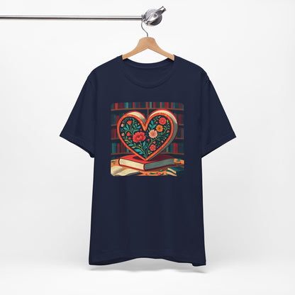 Library Book Love with Floral Design Tee