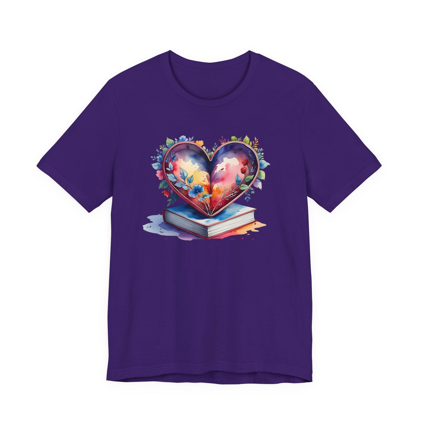 Colorful Floral Book-Love Tee With Watercolor Heart Design
