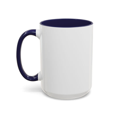 White mug with a blue handle and interior on a white background