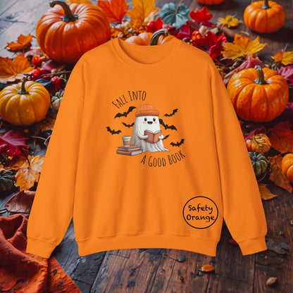 Fall Into A Good Book Halloween Ghost Reading Sweatshirt