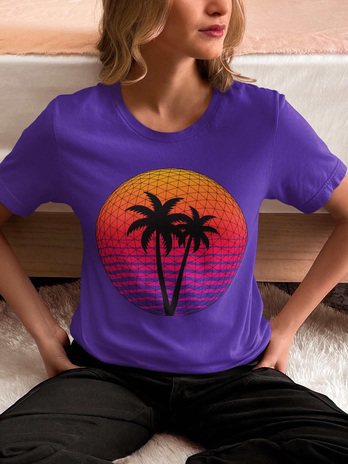 Retro Palm Tree Graphic Tee | Summer Vibes T-Shirt | Synthwave 80s Sun