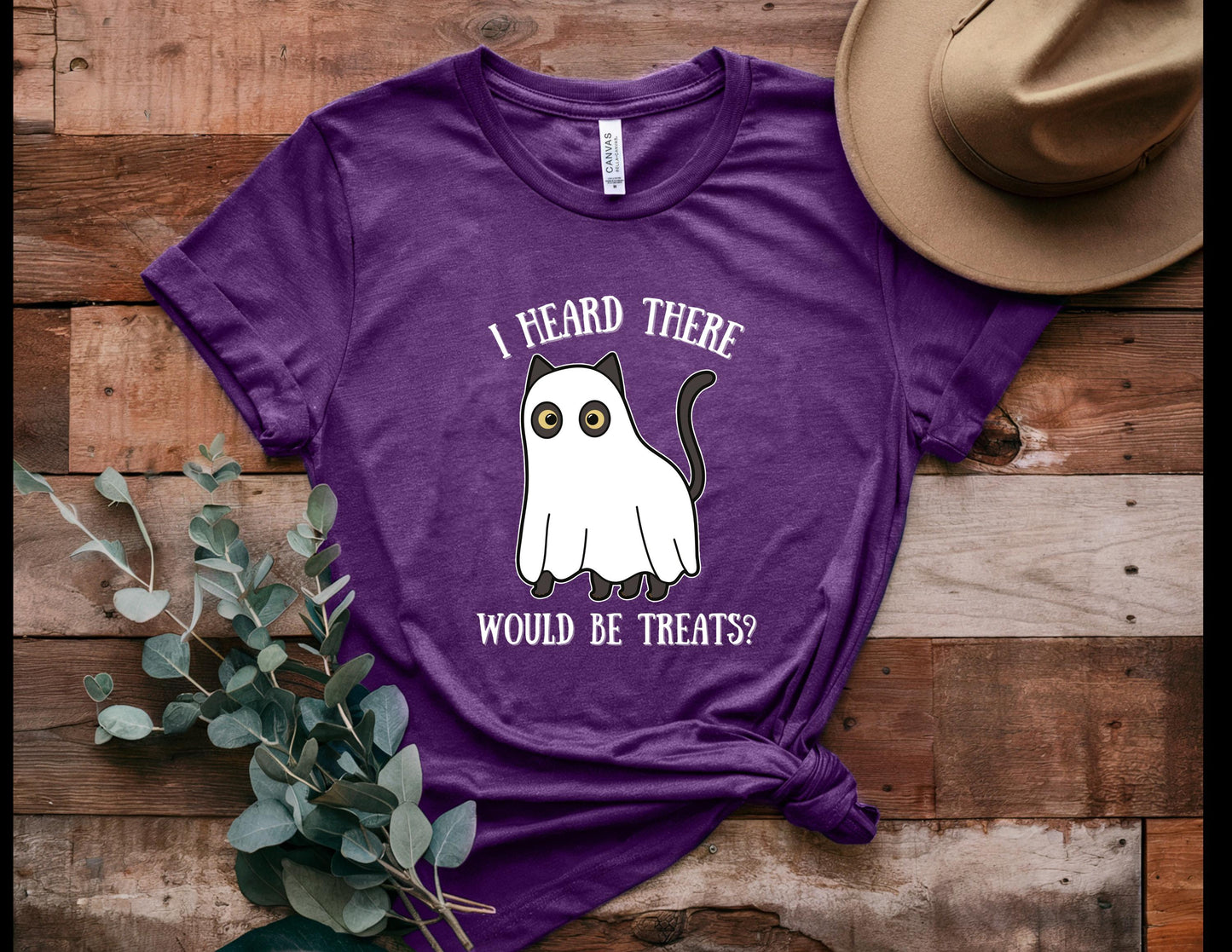 I Heard There Would Be Treats Ghost Cat Halloween Tee