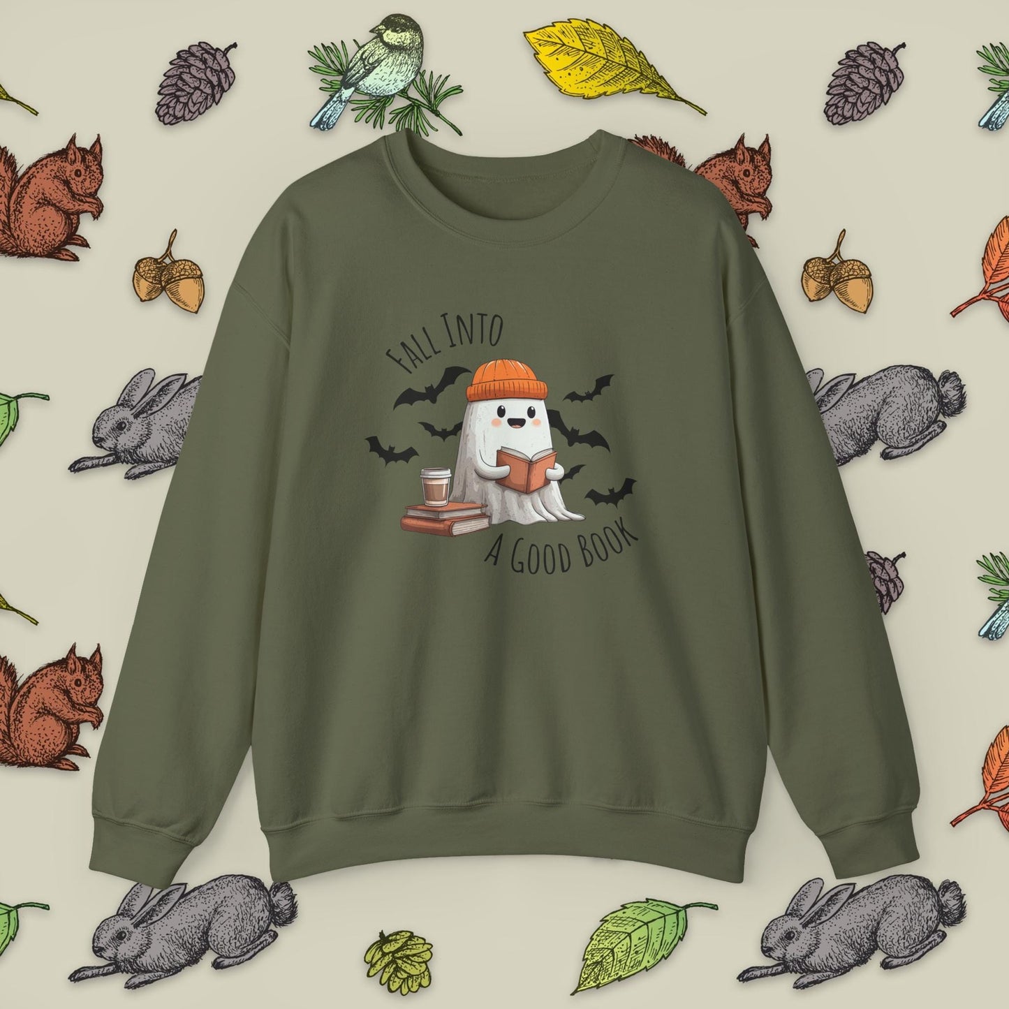 Fall Into A Good Book Halloween Ghost Reading Sweatshirt
