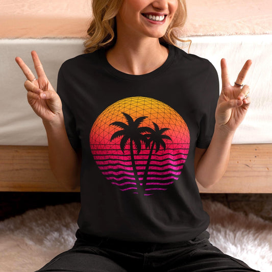 Retro Palm Tree Graphic Tee | Summer Vibes T-Shirt | Synthwave 80s Sun