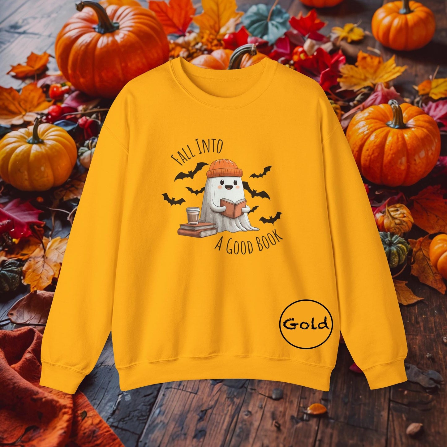 Fall Into A Good Book Halloween Ghost Reading Sweatshirt